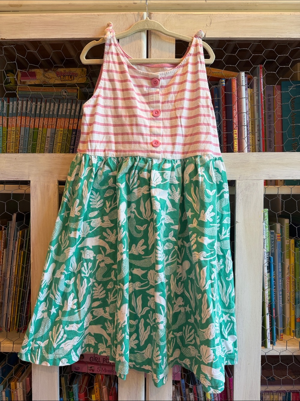 Mini Boden Pink Stripe and Mermaid Print Dress